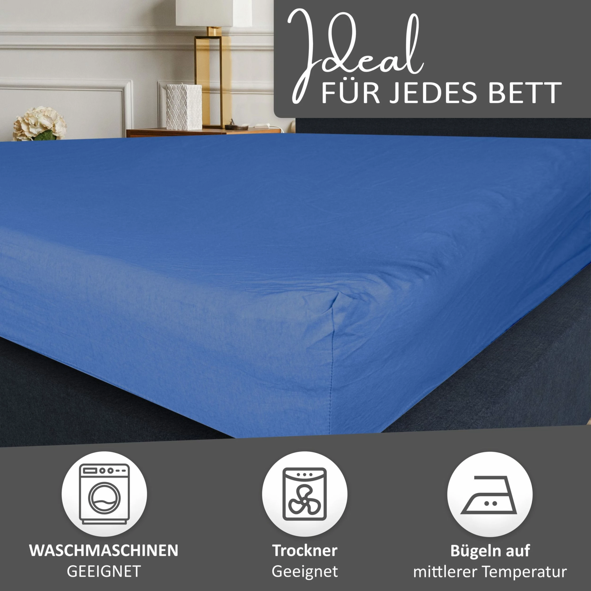 Null Spannbettlaken Jersey 100% Baumwolle 180-200x200 Cm Blau 9 Null Spannbettlaken Jersey 100% Baumwolle 180-200x200 Cm Blau – Bild 7